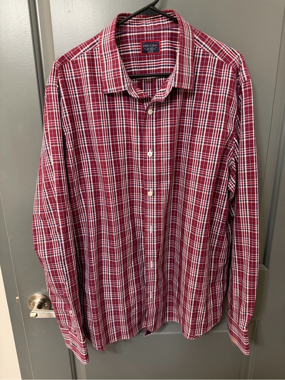UNTUCKit Men’s Red and White Plaid Button-Down Shirt